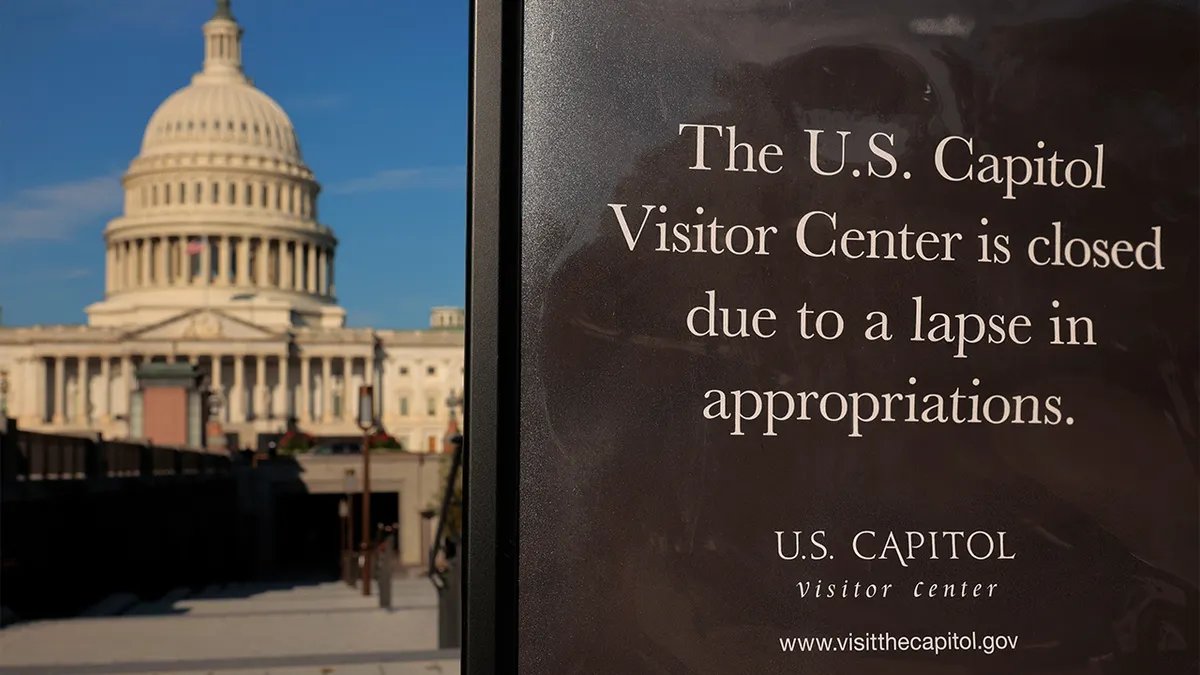 The Capitol Dome and a sign warning that the Capitol Visitor Center is closed due to the lockdown
