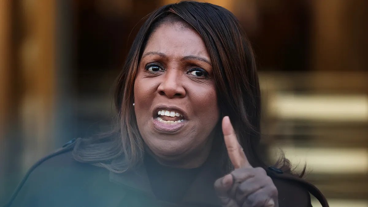 Letitia James gestures angrily and points her finger