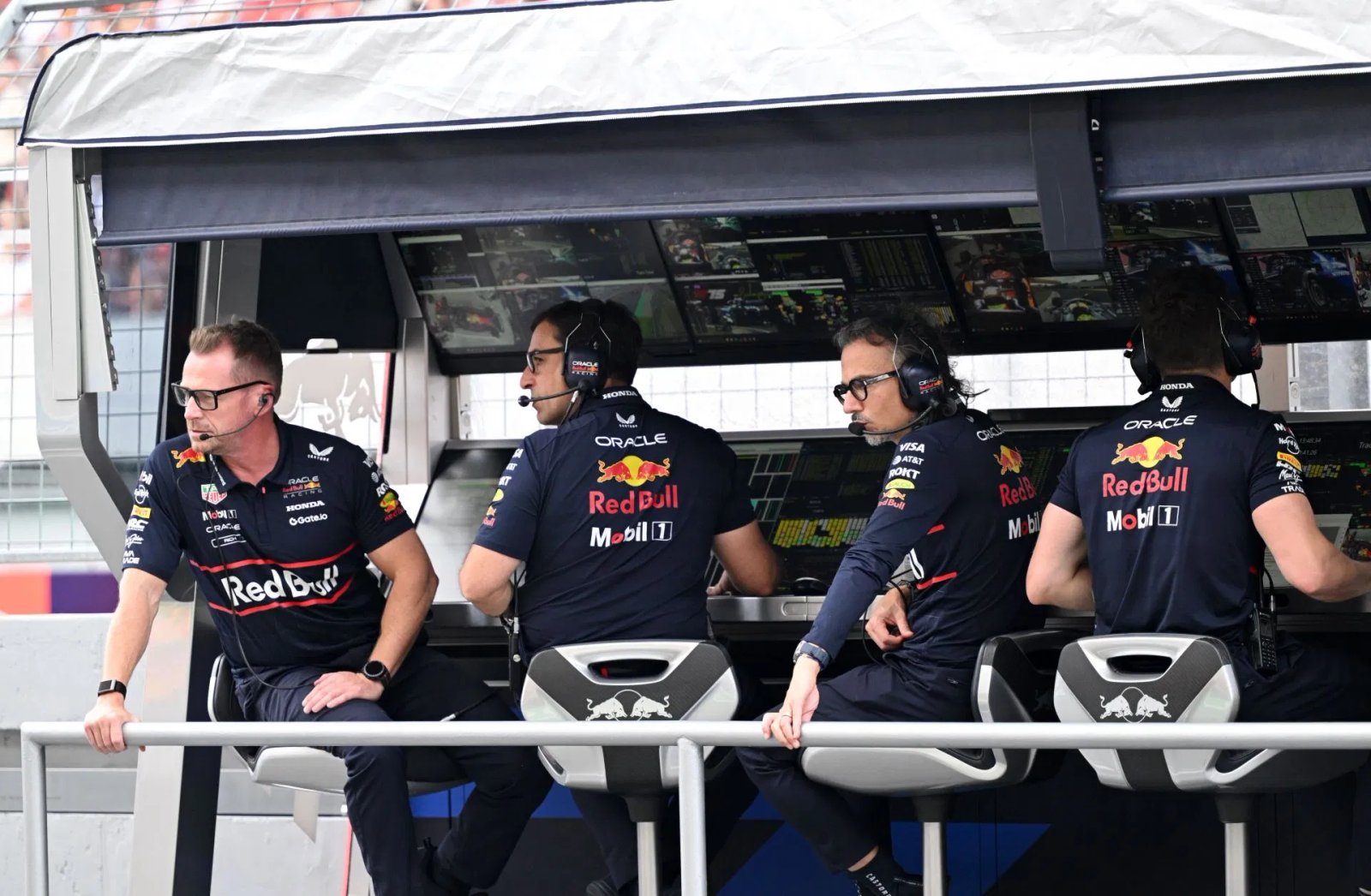 (LR) Red Bull Racing Head of Race Operations, Richard Wolferson, Pierre Wachs and Laurent Mikis, at Hungaroring. Source: Getty