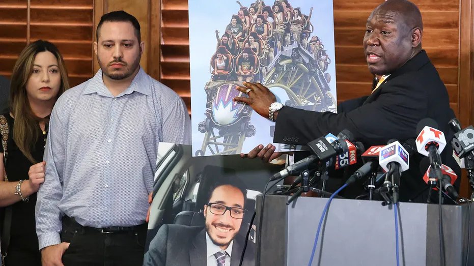 Attorney Benjamin Crump speaks at a press conference about the Stardust Racers roller coaster