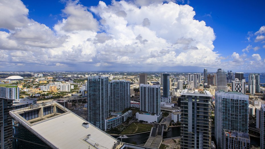 A view of skyscrapers in Miami's financial district