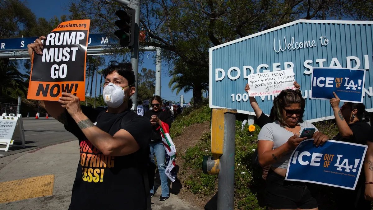 Anti-ICE protesters near Dodger Stadium