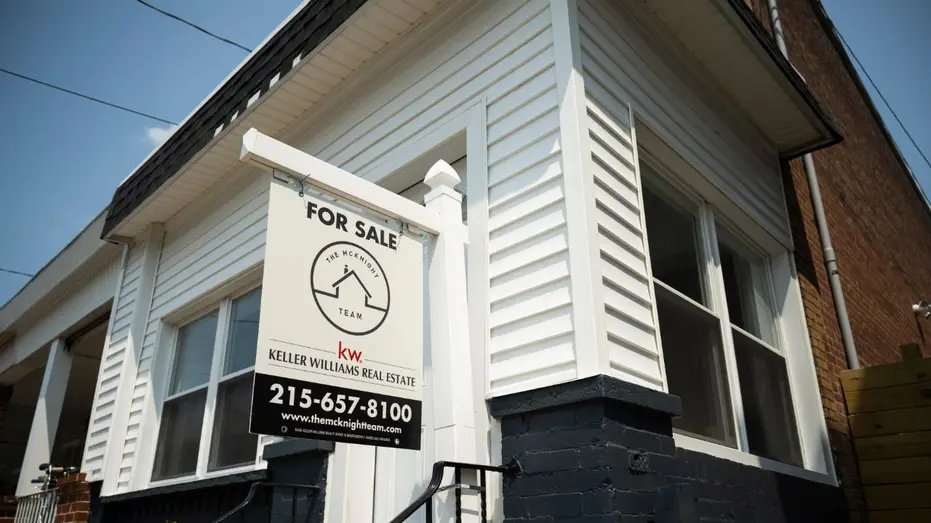 A "For sale" Signing at a home in Philadelphia, Pennsylvania, on Friday, August 16, 2024.