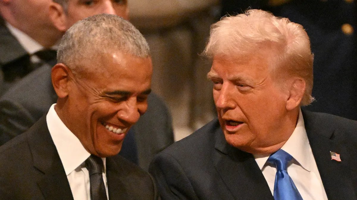 Former President Barack Obama speaks with President-elect Donald Trump in January 2025