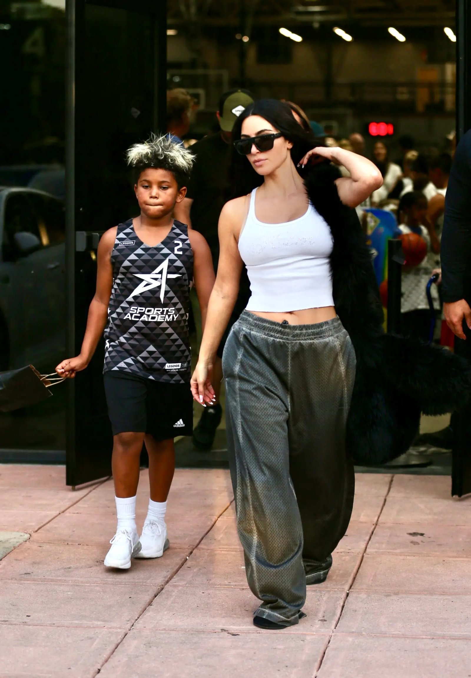Kim Kardashian was spotted with her son Saint West while leaving a basketball game