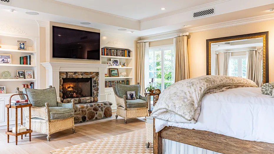 The master bedroom has a wood-burning fireplace.