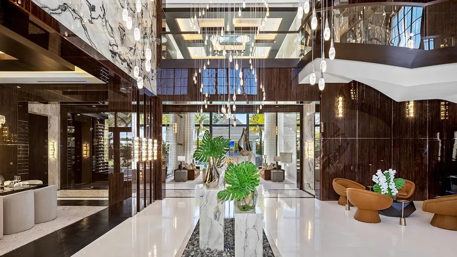 The grand foyer of the Delray Beach mansion