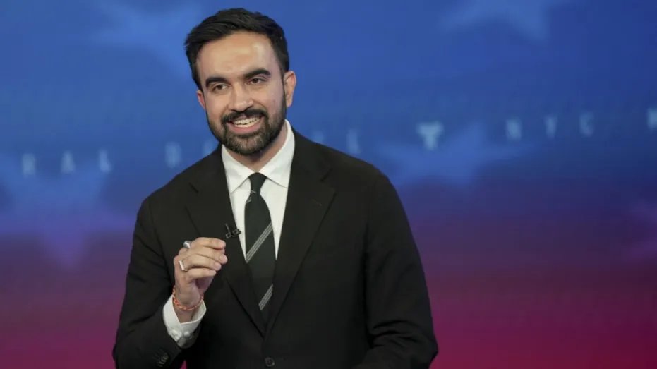 Democratic mayoral candidate Zahran Mamdani speaks during a mayoral debate at Rockefeller Center.