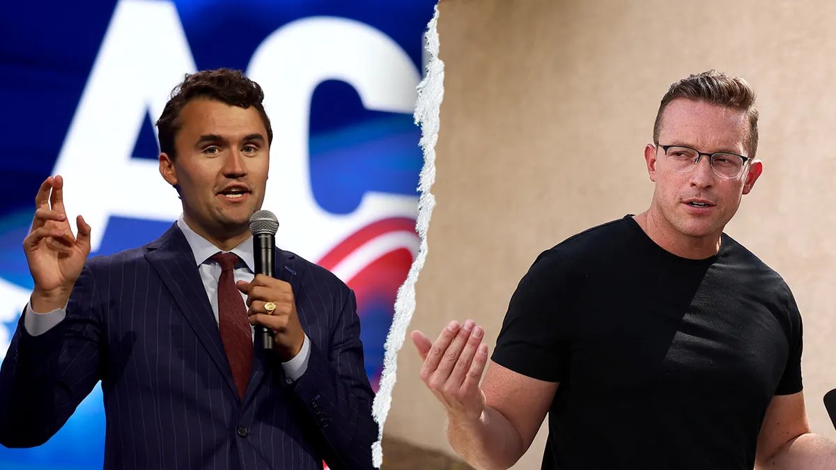 Split image of Charlie Kirk speaking and conservative influencer Bennie Johnson