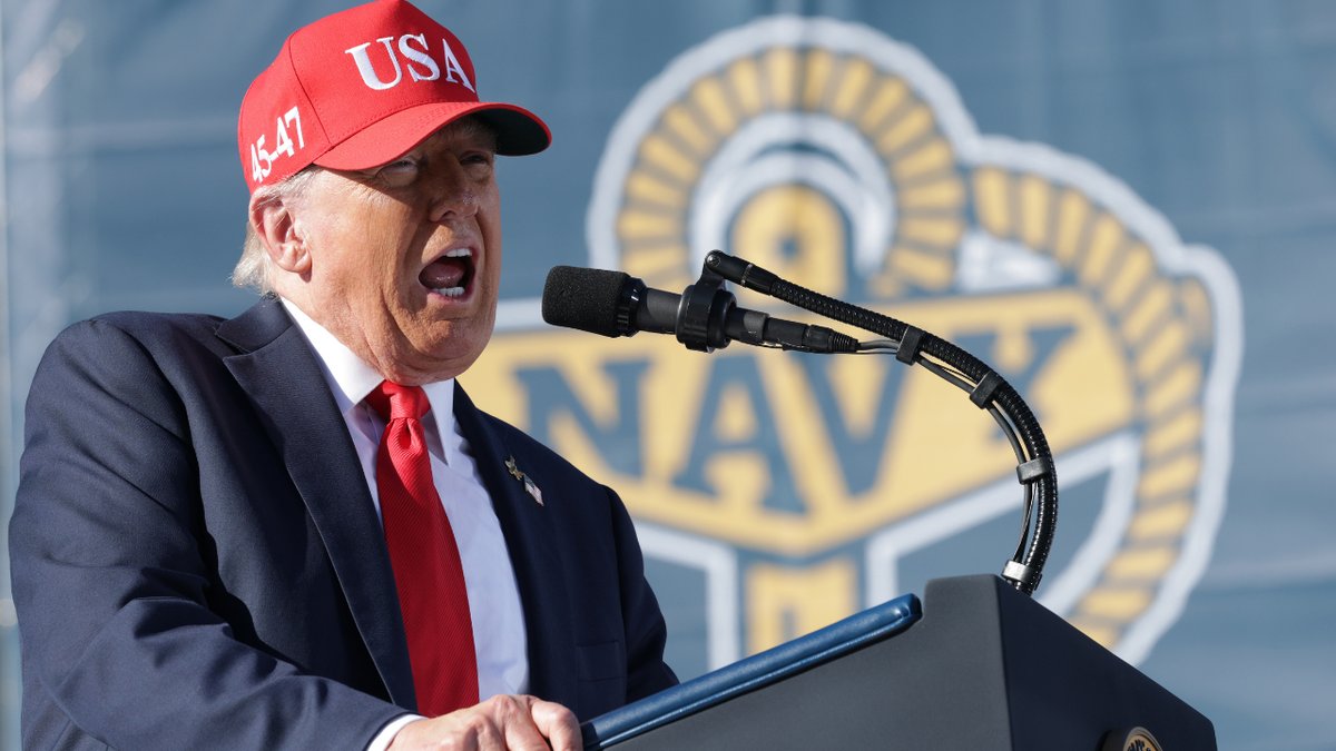 US President Donald Trump delivers a speech during the Navy celebration 250
