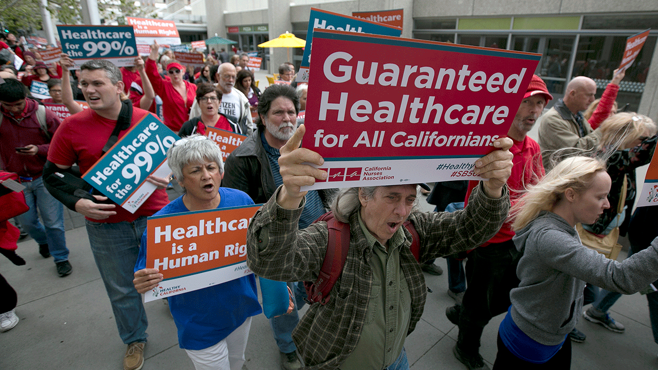 Supporters of a single health care process to Capitol, April 26, 2017, in Sacramento, California.