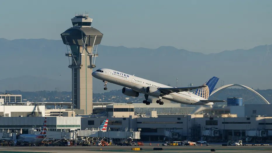 Commercial planes take off from Los Angeles International Airport