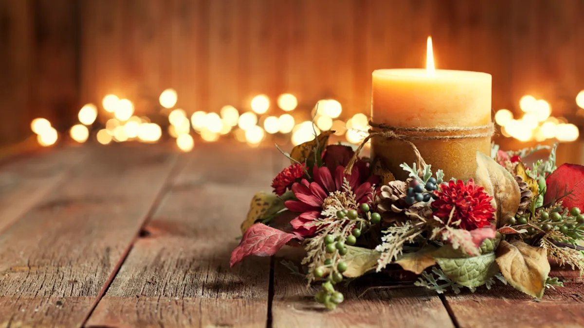 Candle and holiday lights