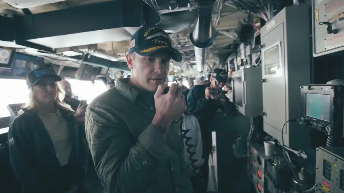 Hegseth spoke to the men and women of the USS Gerald R. Ford.