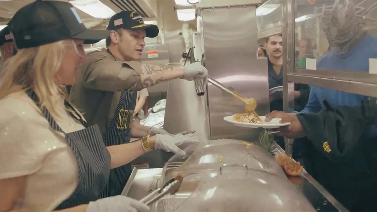Hegseth was on deck serving Thanksgiving dinner to the warriors who keep America safe.