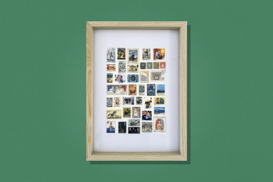 Framed vintage stamp collection