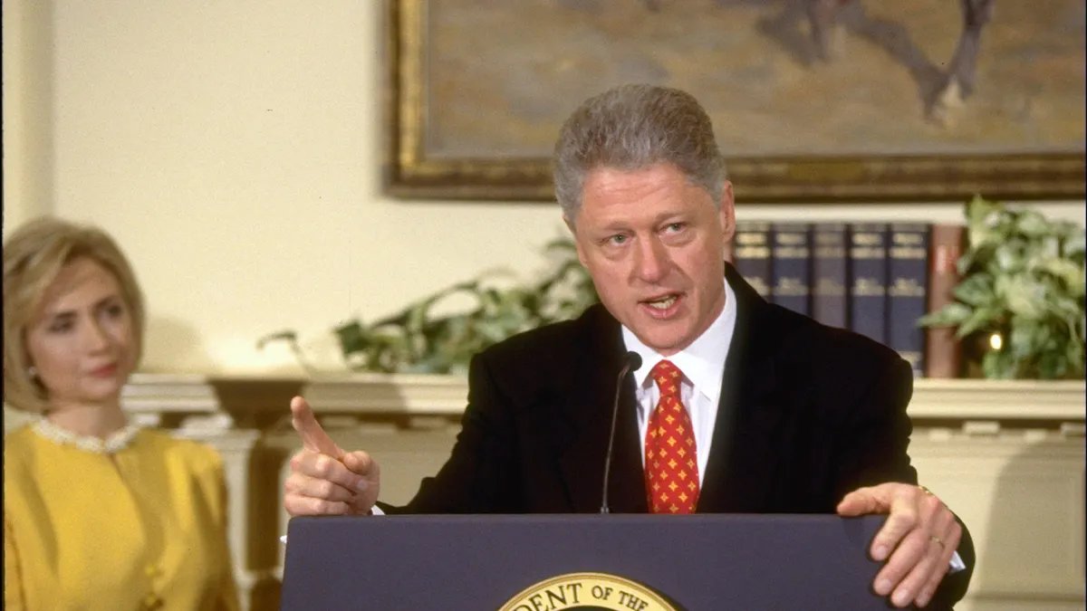 Bill Clinton was seen speaking to the media