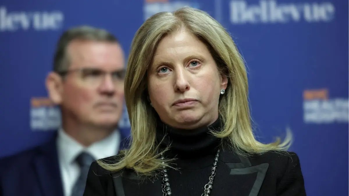 New York Police Commissioner Jessica Tisch looks serious.