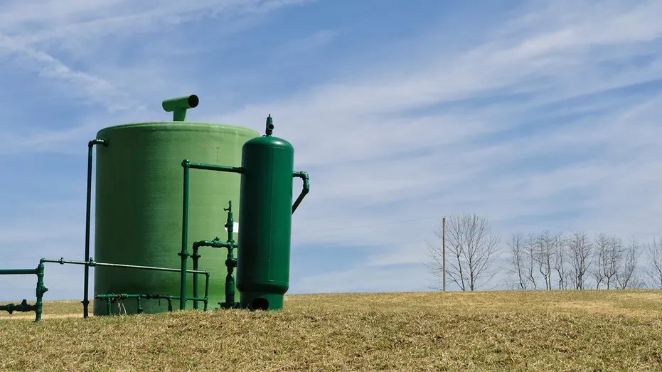 Gas well in an agricultural field, producing energy from fossil fuels