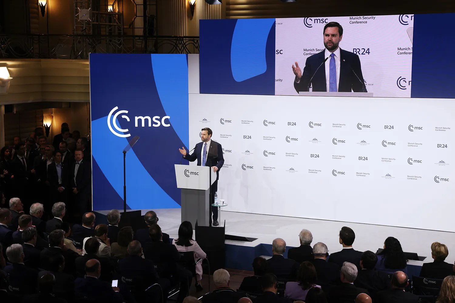 U.S. Vice President J.D. Vance speaks during the Munich Security Conference.
