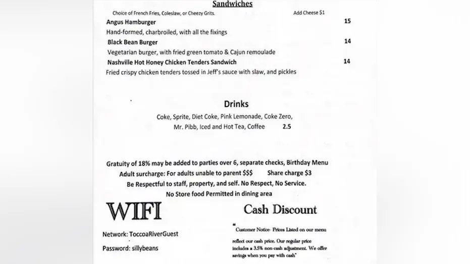 Georgia Restaurant has "Bad parenting" Additional cost.