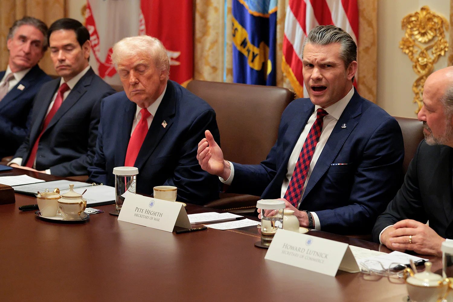 Pete Hegseth during a cabinet meeting.