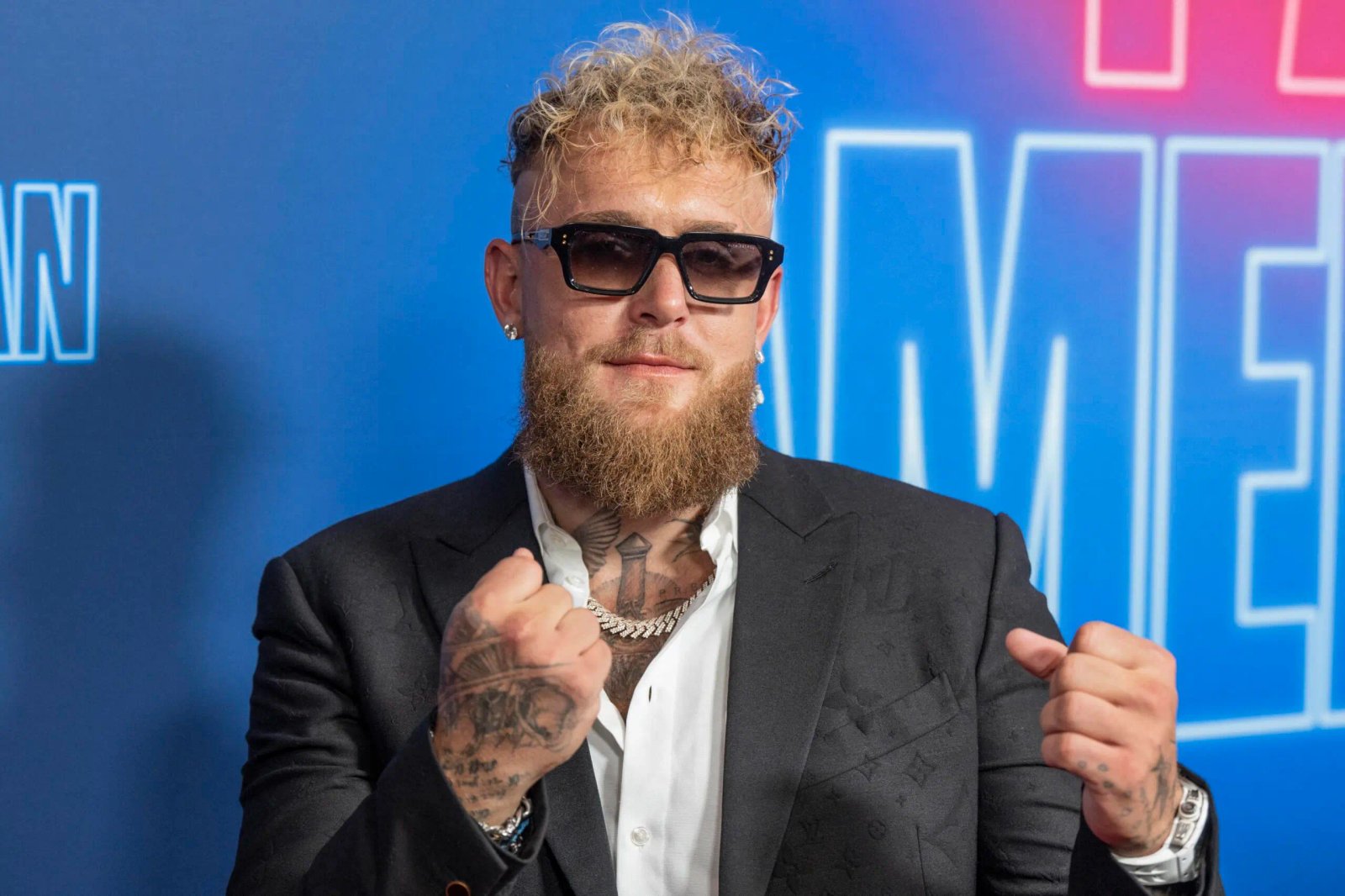 Jake Paul poses on the red carpet. 