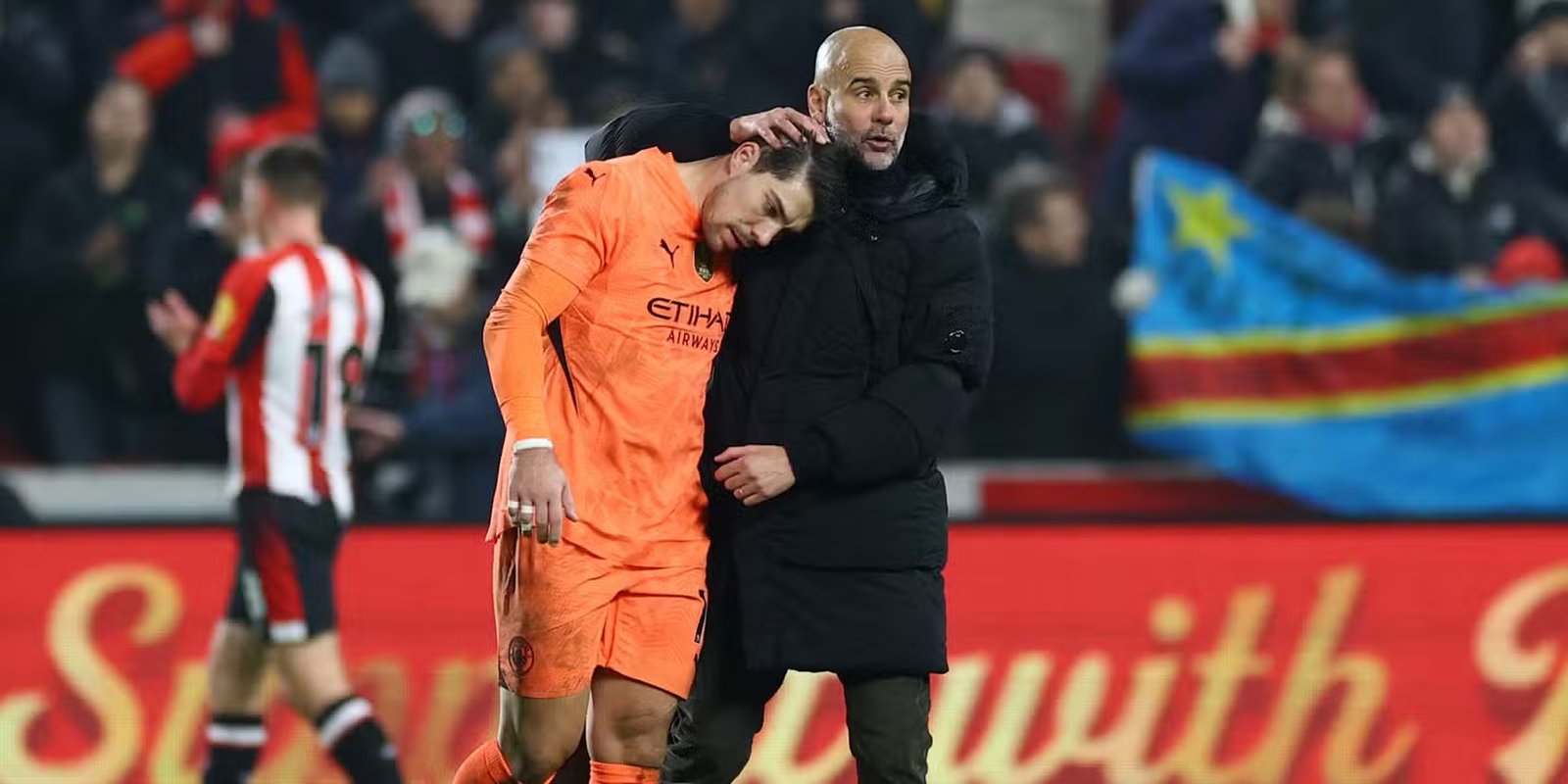 Manchester City coach, Pep Guardiola, offers his condolences to Stefan Ortega