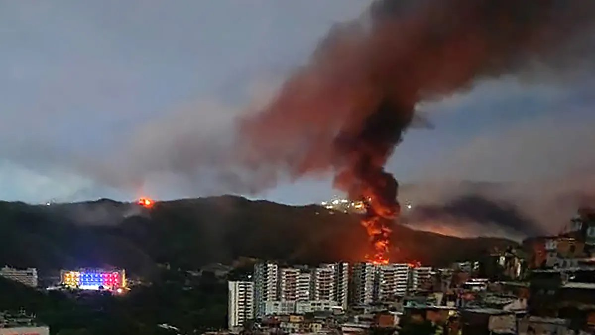 Fire after the US military attack in Caracas, Venezuela