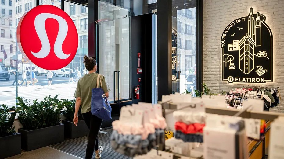 A customer exits a Lululemon store in New York.