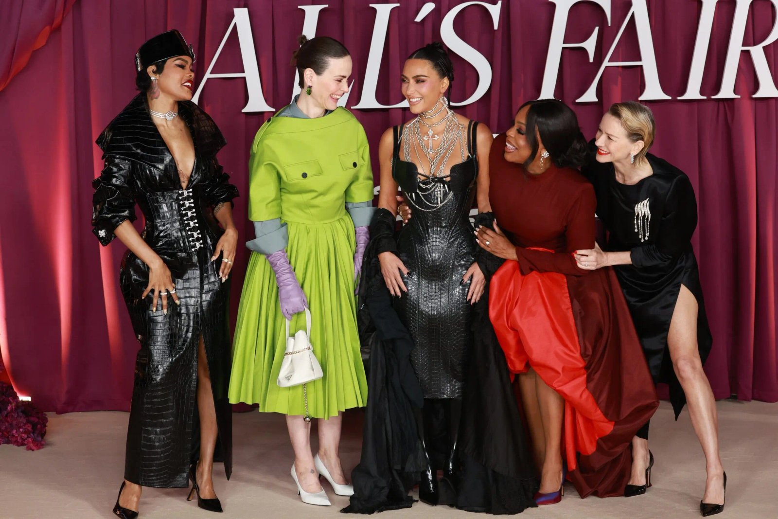 Teyana Taylor, Sarah Paulson, Kim Kardashian, Niecy Nash-Pitts, and Naomi Watts in "Everything is fair" London premiere