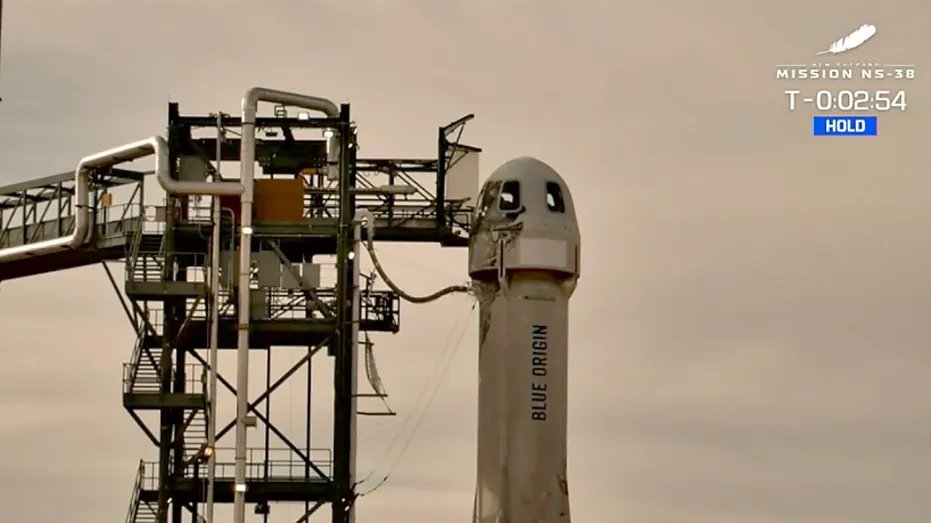 Blue Origin spacecraft awaiting launch.