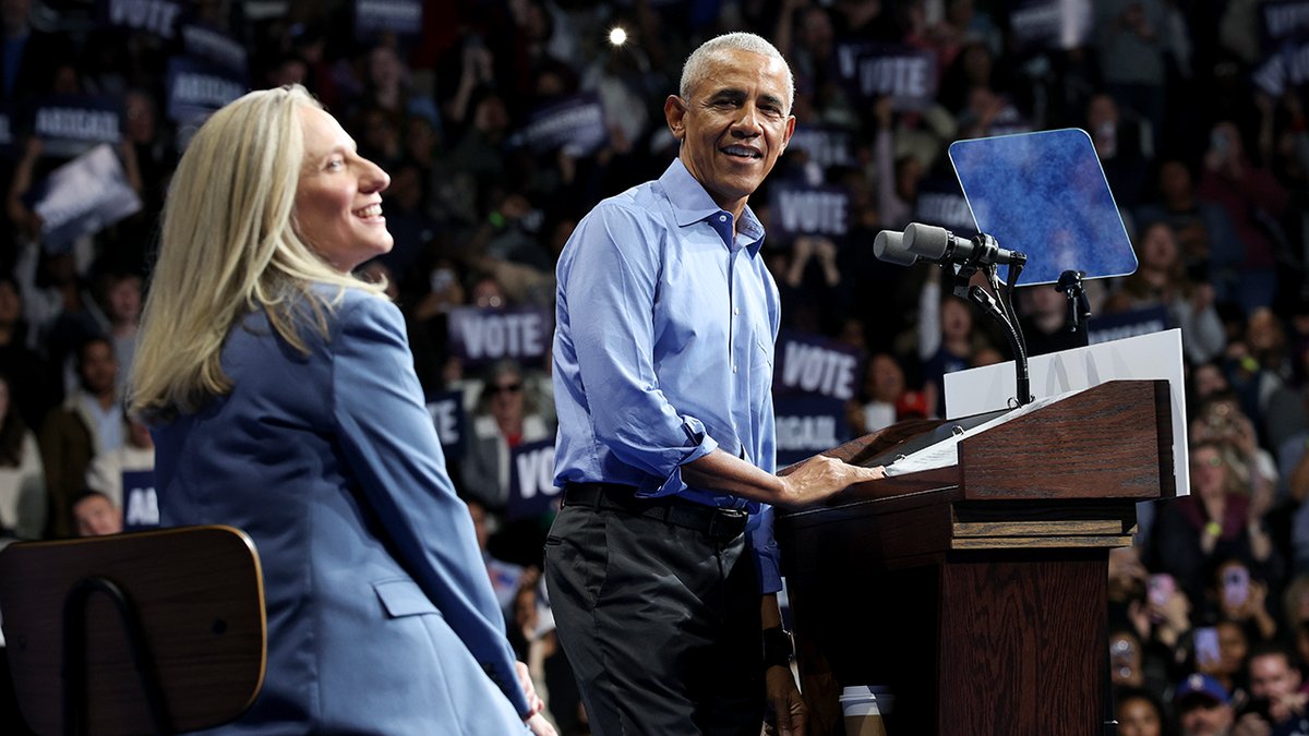 Barack Obama and Abigail Spanberger at the Jay Jones rally.