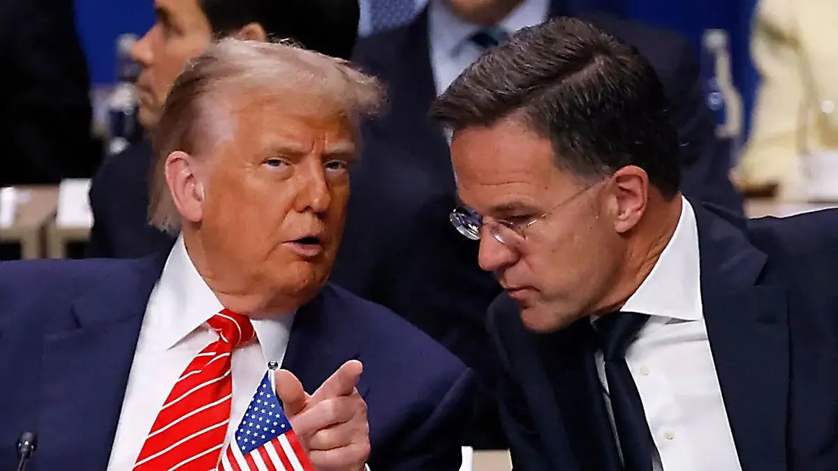 President Donald Trump speaks with NATO Secretary General Mark Rutte