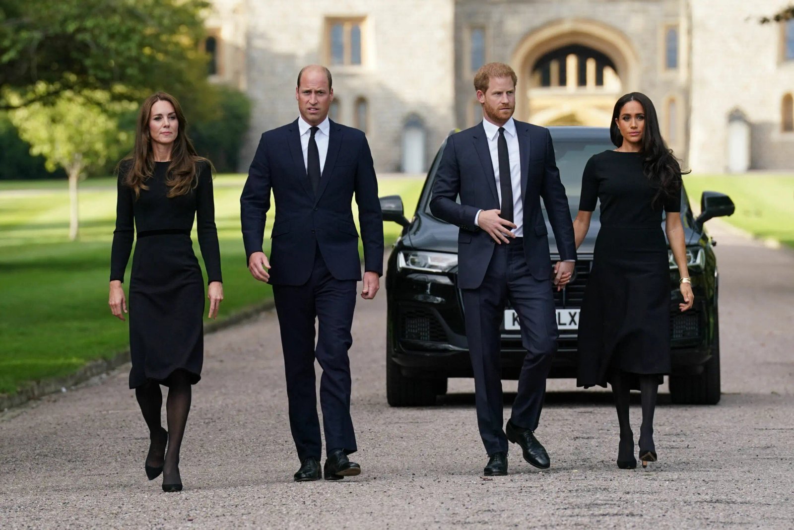 Kate Middleton, Prince William, Prince Harry and Meghan Markle, after the death of Queen Elizabeth II