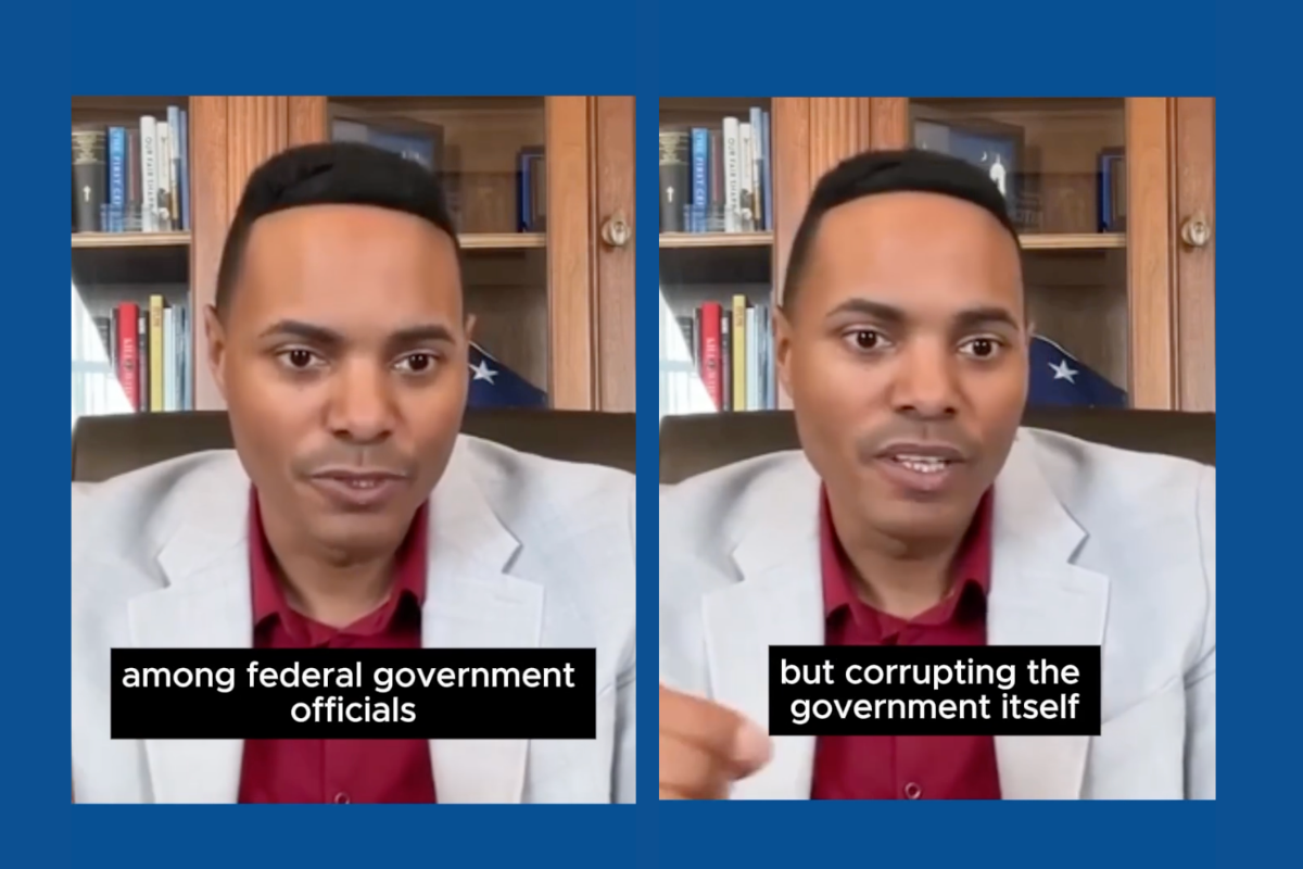 Dark blue background with two screenshots from Instagram showing a side-by-side with Rep. Ritchie Torres speaking close to the camera. CEO Kalshi says they support the proposal to ban government officials from insider trading