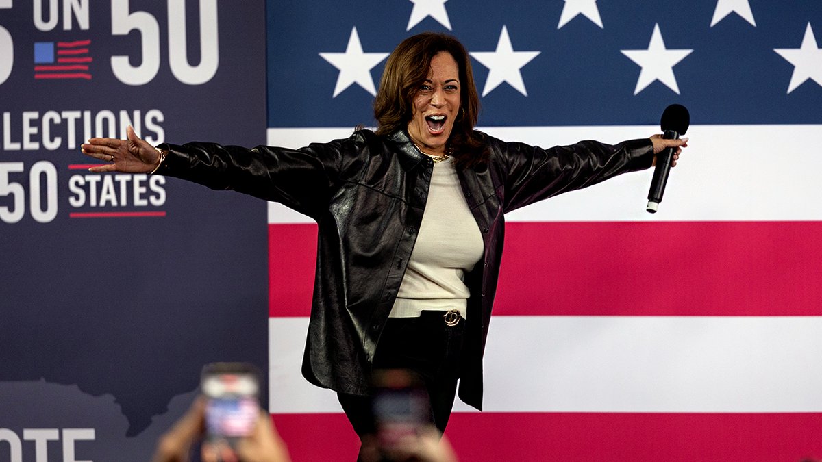 Former Vice President Kamala Harris demonstrates for "Prop 50"